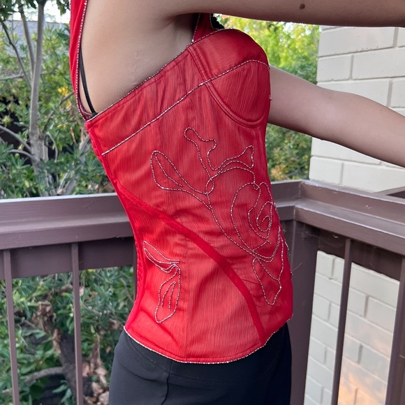 La Perla red silk blend bustier with micro beading trim & accents Italy fits 4/6 - Picture 13 of 16